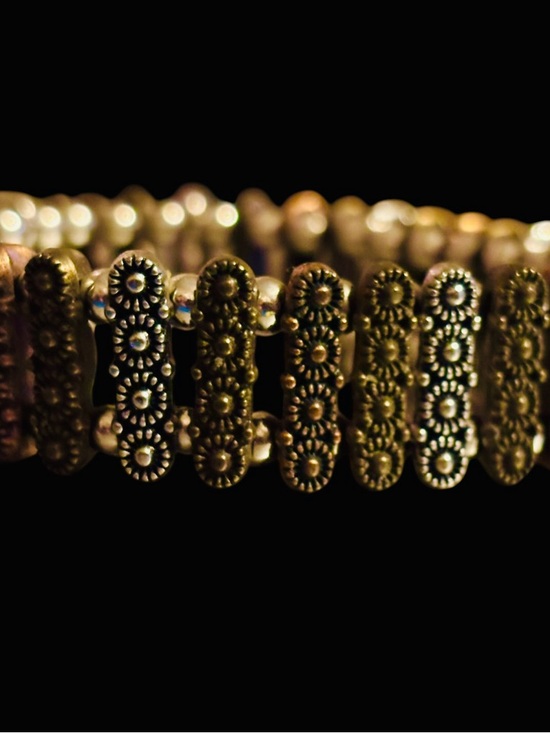 Jewelry - Silver tone and copper Floral Bar Stretch Bracelet -